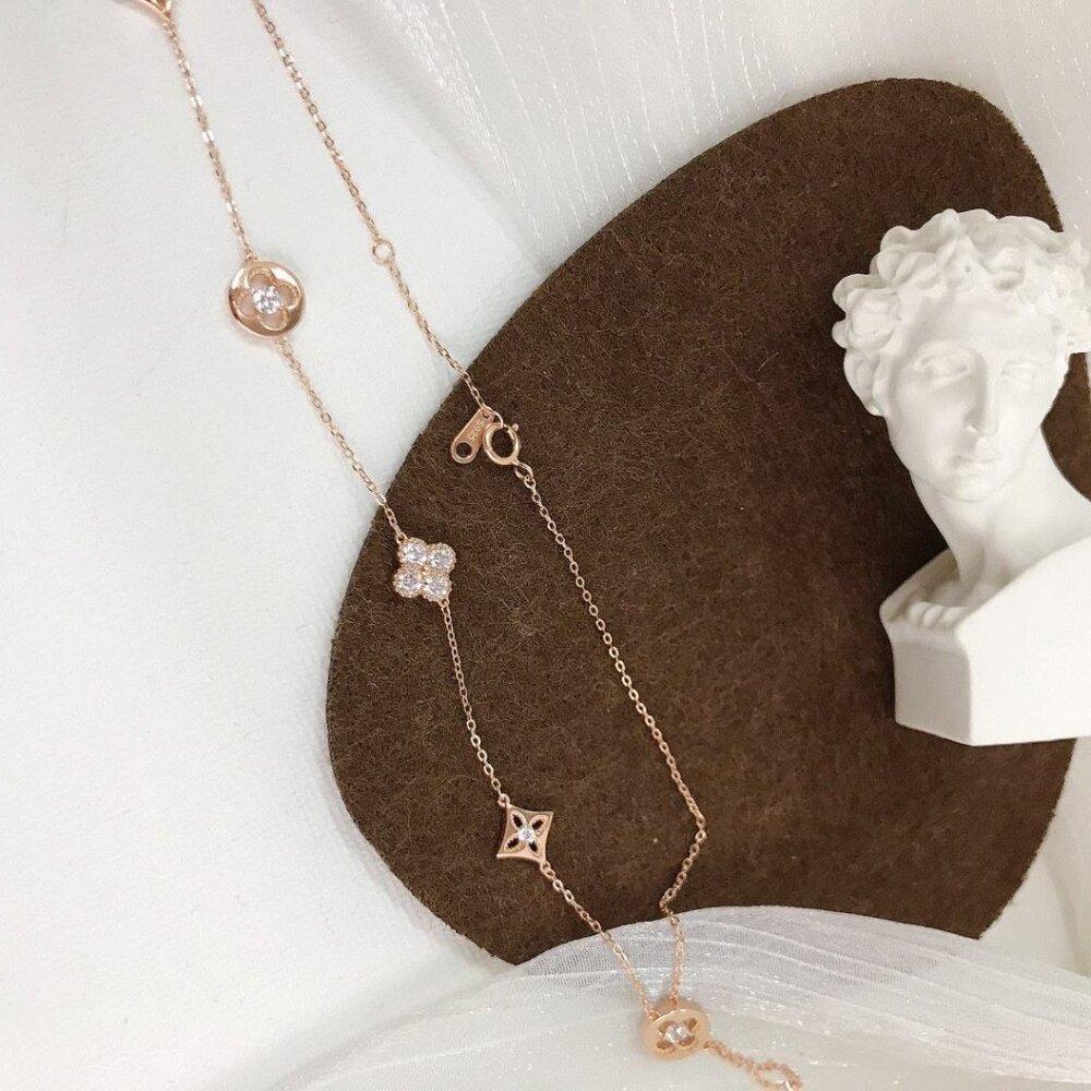 5-station necklace 18KY Gold Plated or Rhodium Plated over 925 Sterling silver - Picture 2 of 3